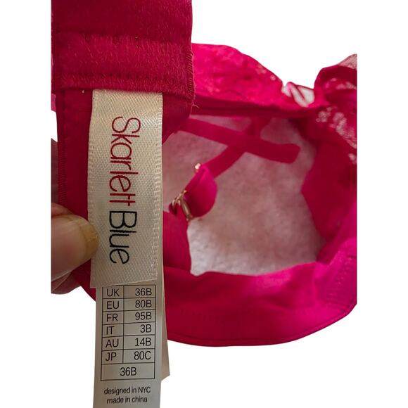 Skarlett Blue Minx Lace Balconette Bra, Bright Poppy, NWT, 36B - Picture 6 of 7